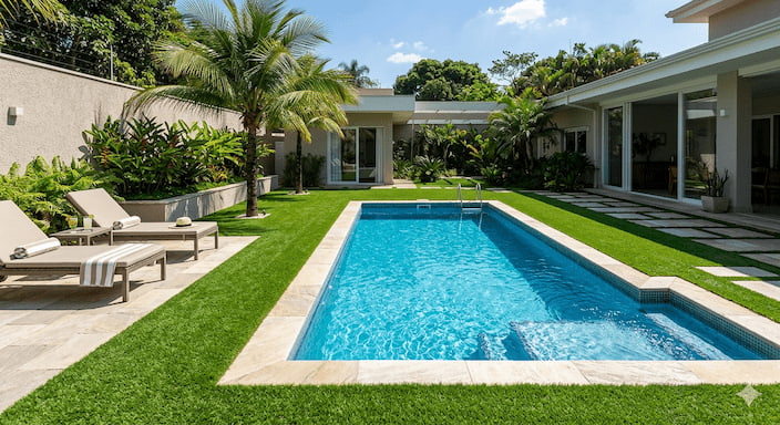 Grama sintética ao redor da piscina vale a pena?